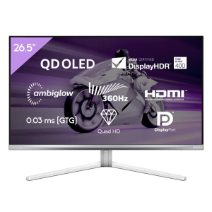 شاشة كمبيوتر الألعاب فيليبس افينا 8000 بتقنية عرض QD-OLED مقاس 26.5 بوصة 2560x1440 QHD 2K، اتش دي ار 400، معدل التحديث 360 هيرتز، سرعة الاستجابة 0.03