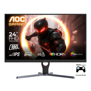 شاشة كمبيوتر الألعاب 24G11E AOC بمقاس 23.8 بوصة فل اتش دي 1920X1080، اتش دي ار 10، تقنية العرض IPS، معدل التحديث 180 هيرتز، سرعة الاستجابة 0.5