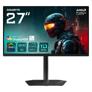 شاشة الألعاب جيجابايت MO27Q2 مقاس 27 بوصة 2560x1440 QHD 2k، اتش دي ار 400، تقنية العرض QD-OLED، معدل التحديث 240 هيرتز، سرعة الاستجابة 0.03