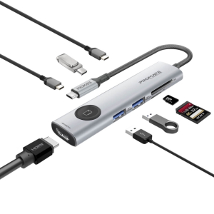 موزع بروميت ComandHub-Lite متعدد المنافذ 9 في 1 منفذ USB-C لتوصيل الطاقة بقدرة 100 واط، منفذ HDMI يدعم دقة عرض 4K مع زر الخصوصية، منافذ مزدوجة USB-A / USB-C