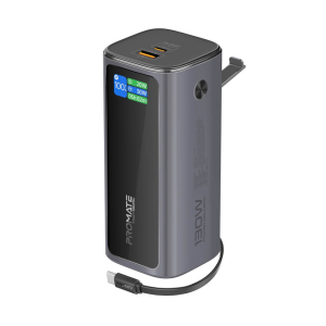 باور بانك بروميت Titan-130RC محمول بسعة 20000 مللي أمبير، بقدرة شحن 130 واط، مزود بمنفذ USB-C بقوة شحن 100 واط، سلك USB-C قابل للسحب بقوة شحن 100 واط، منفذ 3.0 USB-A شحن سريع بقوة 30 واط، حامل مدمج للهواتف، شاشة رقمية، هيكل من الألومنيوم