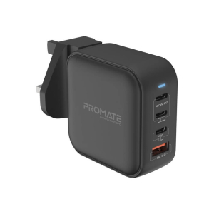 رأس شاحن جداري بروميت GaNPort4-100PD فائق السرعة بتقنية GaN، منافذ USB-C عدد 2 بقوة توصيل طاقة 100 واط، منفذ USB-C بقوة 20 واط، منفذ 3.0 USB-A